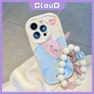 Phim hoạt hình 3d gợn sóng cạnh cong dễ thương vỏ điện thoại lợn ngủ tương thích cho iphone 11 14 6 6s 7 plus se 2020 xr xs x max 13 12 pro max 8 vỏ tpu mềm với vòng đeo tay hạt