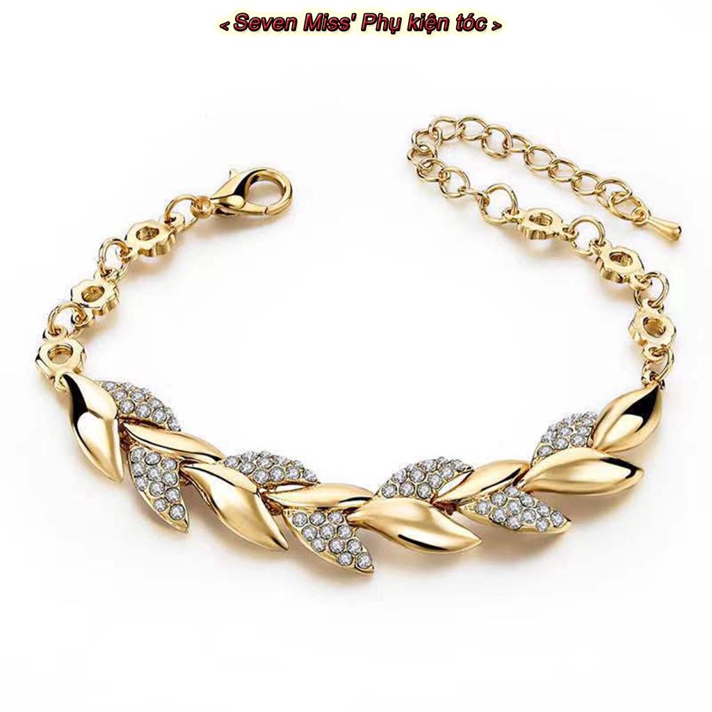 Vòng tay lá vàng trang sức phụ nữ vòng tay hợp kim nhẹ rhinestone
