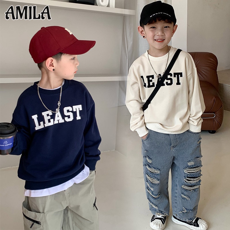 Áo sweatshirt AMILA cổ tròn họa tiết hoạt hình thời trang thu đông dành cho trẻ em