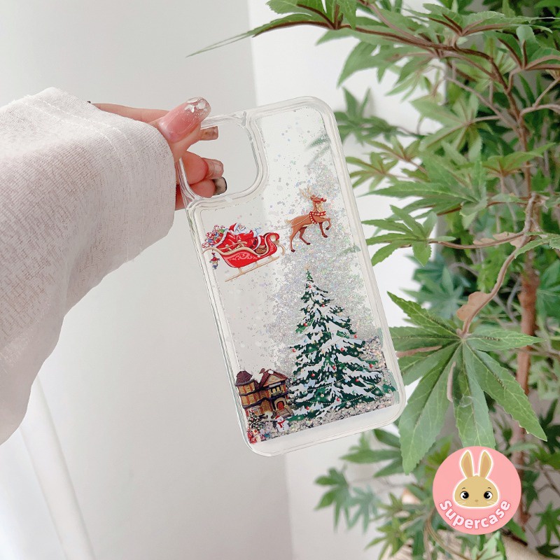 Bling christmas quicksand phone case for iphone 14 pro max 14 plus 13 pro max glitter christmas tree soft cover chống sốc santa claus phone case sleigh elk cover