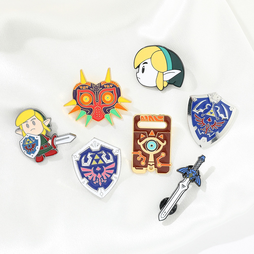 Legend of zelda ghim men breath of the wilderness adventure game brooch mask shield pin lapel badges món quà trang sức cho bạn bè