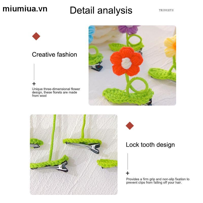 Miumiua🔮Kẹp tóc cây mầm xinh, hoa 6 cánh bằng len handmade