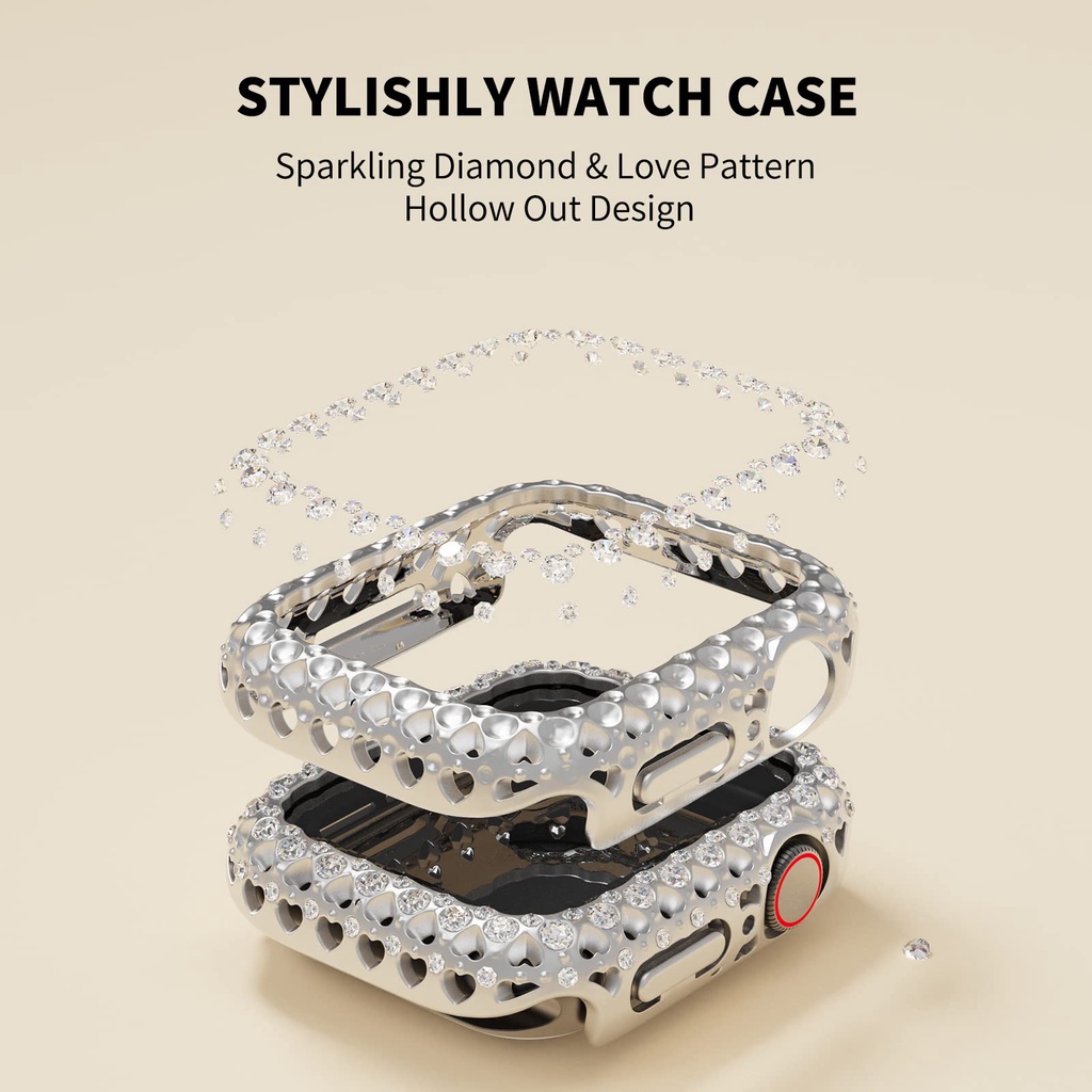 Khung Nhựa PC Cứng Đính Kim Cương Lấp Lánh Bảo Vệ Đồng Hồ Apple IWatch Series 8 7 41mm 45 mm 41mm