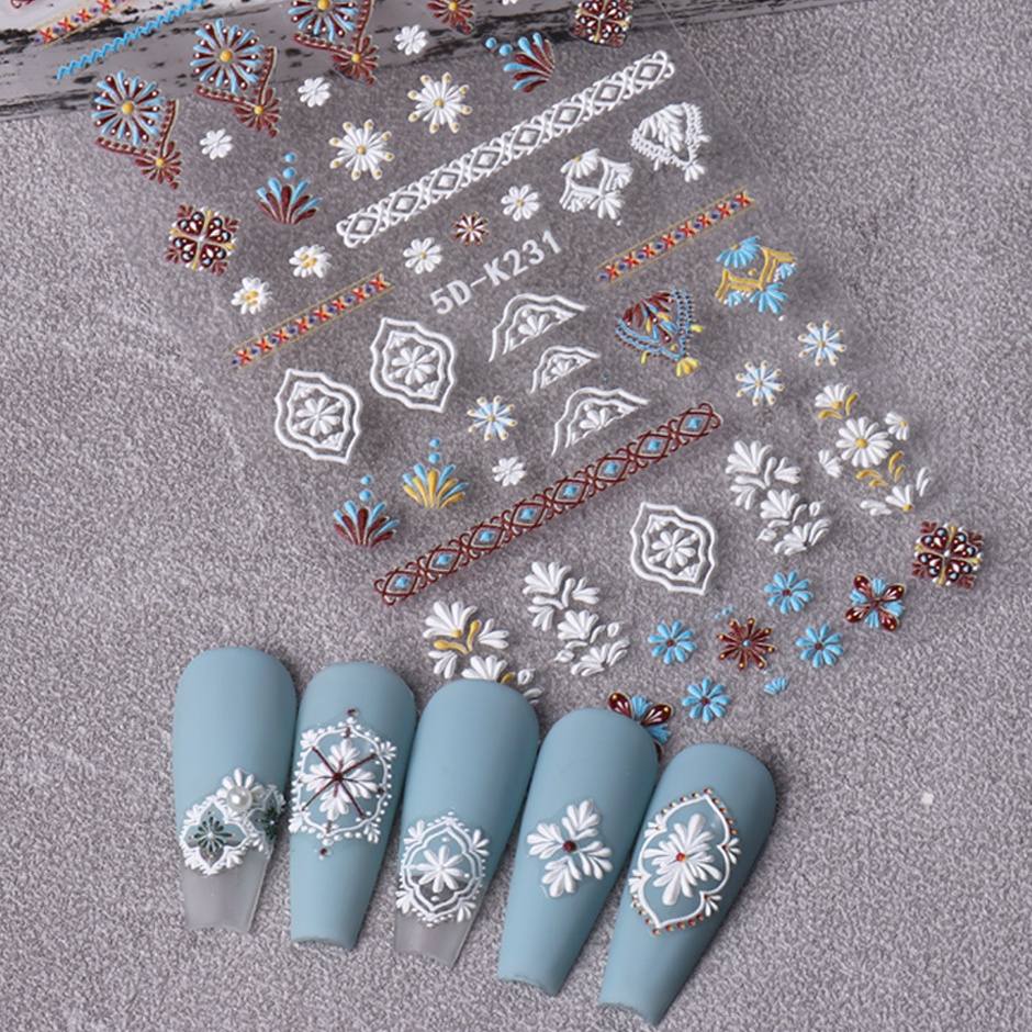 Miếng Dán Trang Trí Móng Tay 5D Bằng Acrylic Họa Tiết Gạch Moroccan Phong Cách Boho