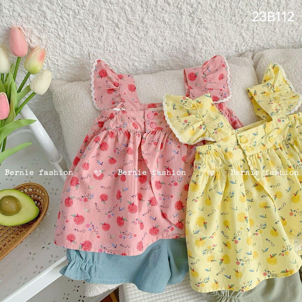 Đồ bé gái cánh tiên hoa nhí viền bèo, đồ bộ cho bé gái mùa hè mặc đi biển đi học đi chơi bé 1 đến 6 tuổi BERNIE fashion