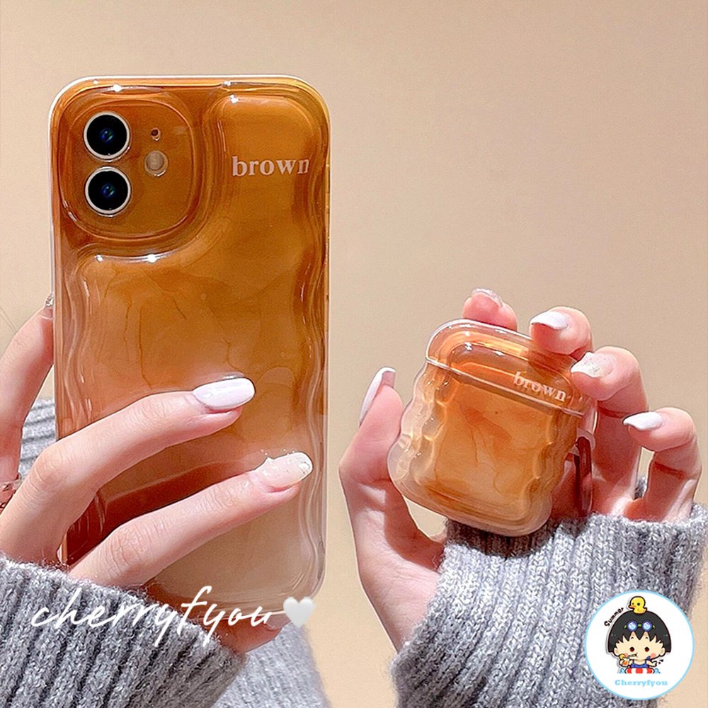 Ốp Điện Thoại TPU Mềm Chống Rơi Màu Nâu Gradient Cho IPhone 11 12 13 14 Pro Max AirPods 1 / 2 / 3 / Pro2