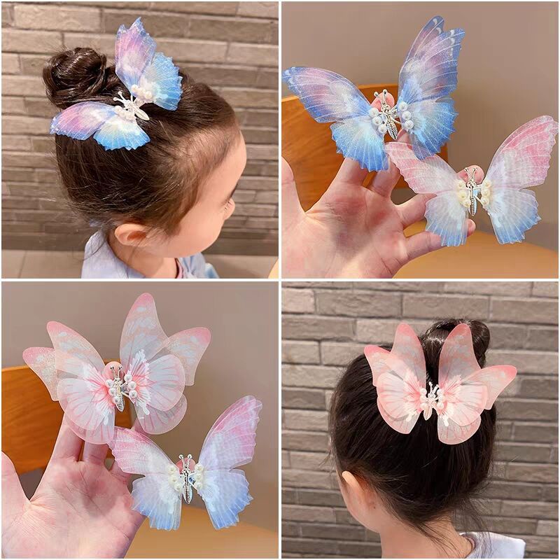 Kẹp Tóc Hình Cánh Bướm Lớn Màu Gradient Đính Ngọc Trai Thời Trang Cho Nữ