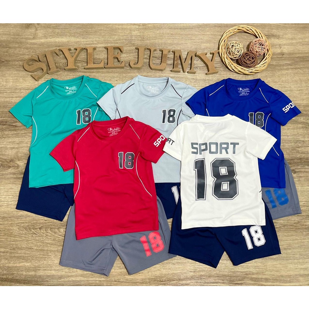 Size 1-6 ( 10-23kg) - Bộ đồ thể thao thun lạnh lỗ thông hơi ngắn tay in số 18 nhiều màu cực đẹp