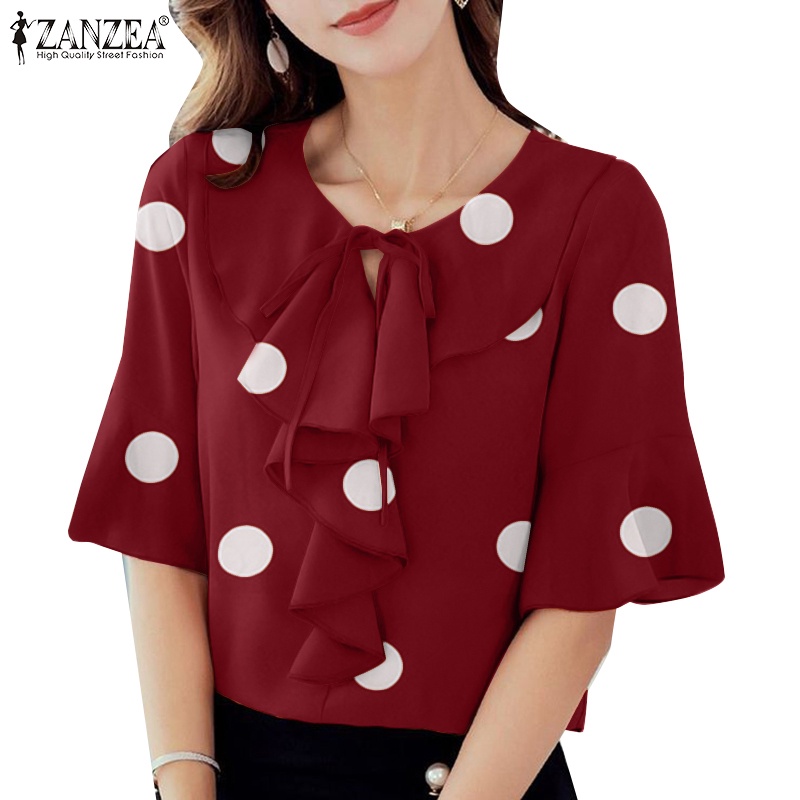 Zanzea Áo Nữ Tay Lửng Họa Tiết Chấm Bi Phong Cách Hàn Quốc