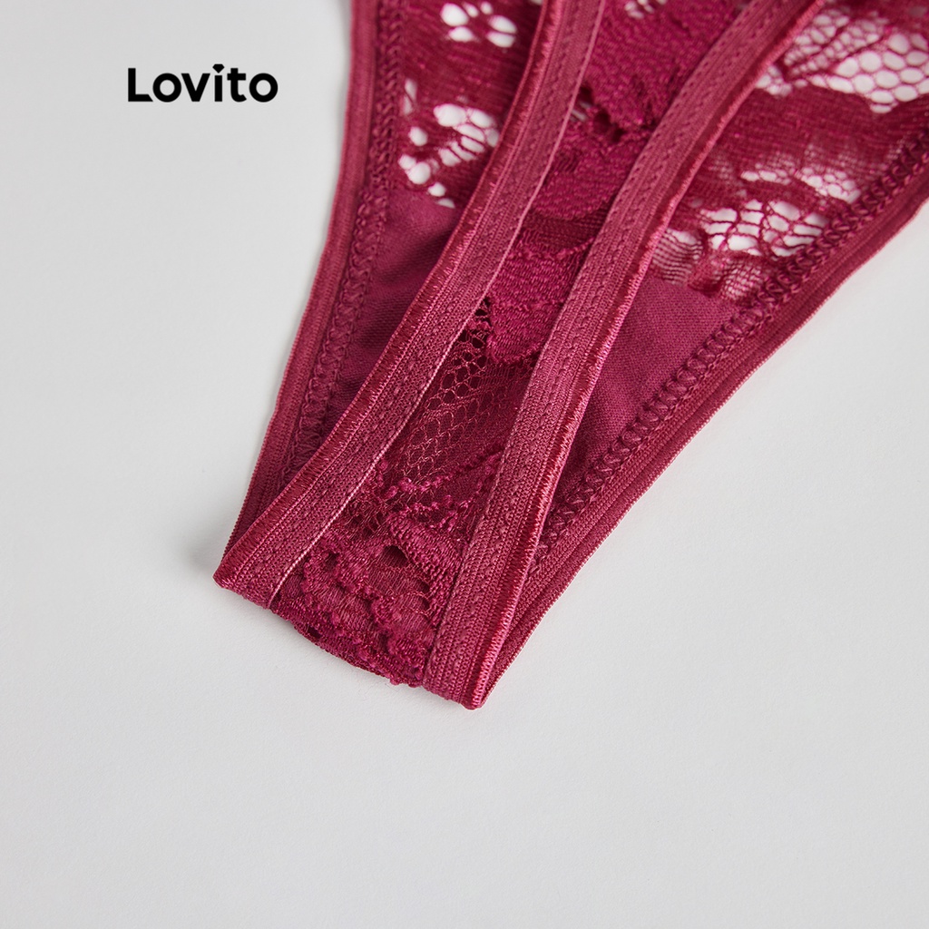 Quần lót Lovito 3 món họa tiết hoa phong cách sexy cho nữ L48L094 (nhiều màu)