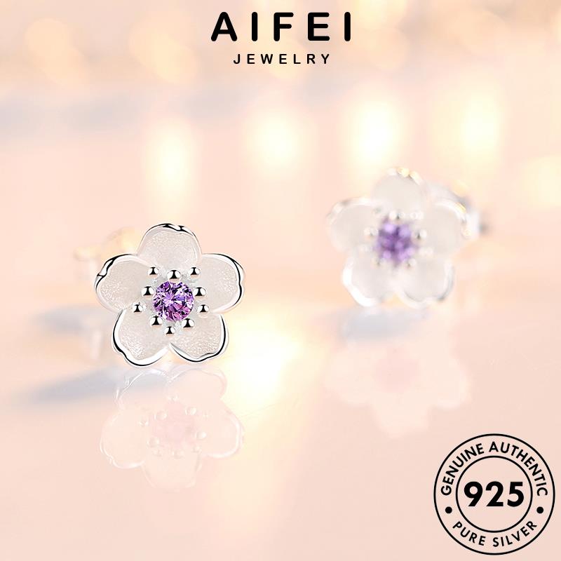 AIFEI JEWELRY trang khuyên phụ kiện tai Thời thật hoa tinh thể bạc nguyên 925 kim hàn sức quốc tua cương hồng bản mạn tròn vành lãng xỏ thời bông nữ E2