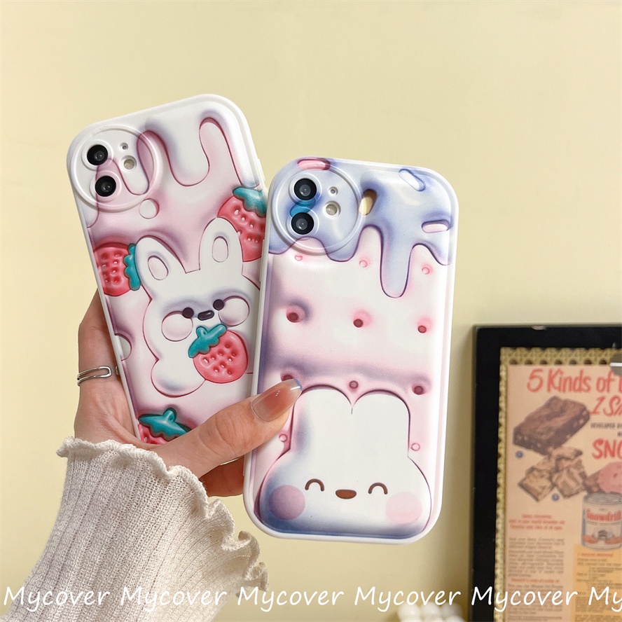 Ốp Điện Thoại Silicon Chống Sốc Hình Thỏ Dâu Tây 3D Cho iPhone 14 13 12 11 Pro Max X Xr Xs 8 7 6 Plus SE 2020