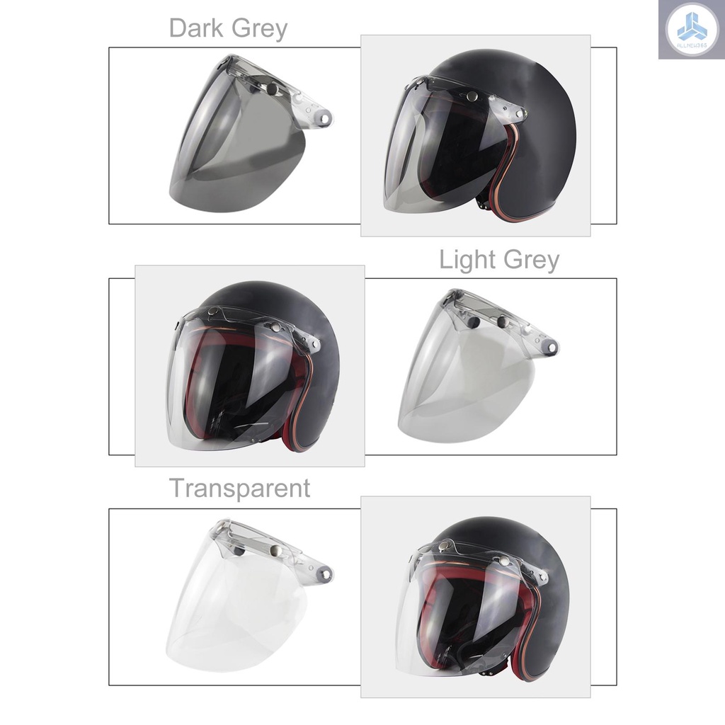 Open Face Helmet Visor Motorcycle Helmet Bubble Lens 3-Snap Bubble Wind Shield Visor
