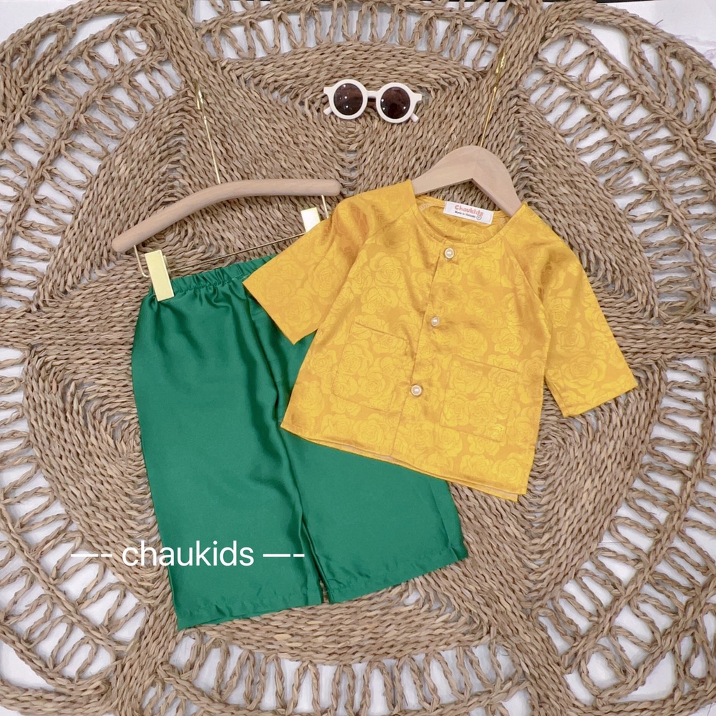 Bộ bà ba bé gái chất gấm mịn đẹp size 8-8kg