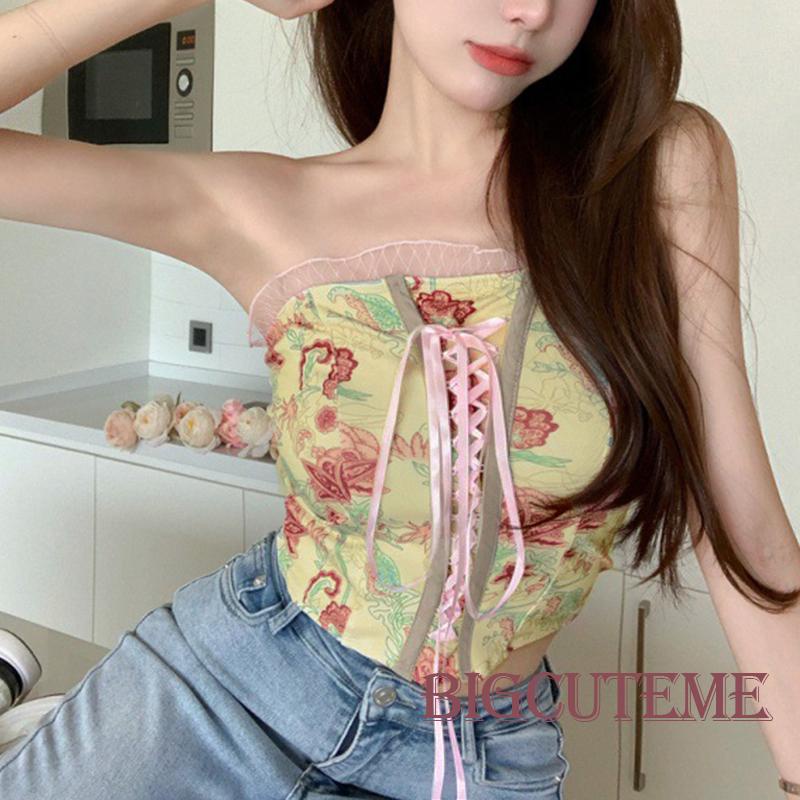 Áo Ống Ngắn Không Tay In Hoa Thời Trang Dành Cho Nữ