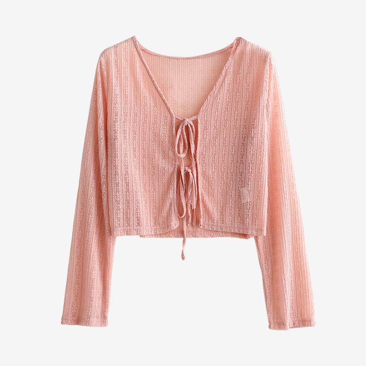 M &amp; E Áo Khoác Cardigan Mỏng Chống Nắng Mùa Hè Gợi Cảm Phong Cách Thần Tiên Với Áo Khoác Cardigan Hai Dây Buộc Dây Tay Dài Điều Hòa Không Khí Hàng Mới 202