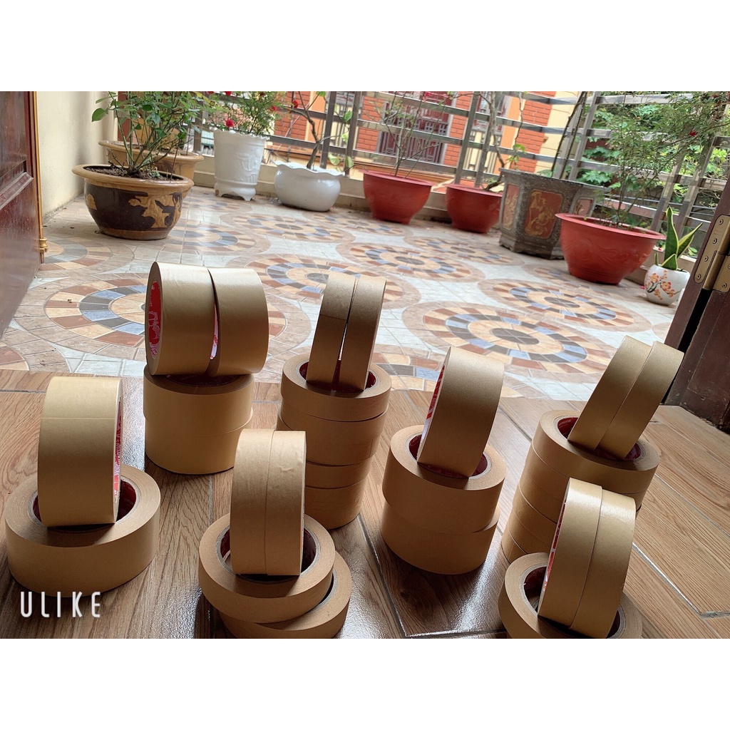 BĂNG KEO DA BÒ karaft vá thùng carton đóng gói trang chí khổ 5cm x 2,5cm x1,5cm x 40m
