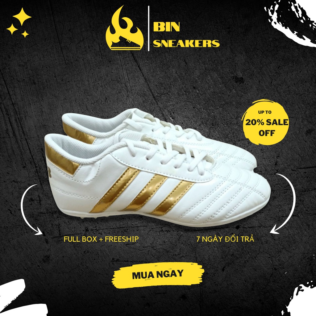 Giày Đá Banh 3 Sọc Sân Cỏ Nhân Tạo CT3 Màu Trắng Full Box - Giày Đá Bóng Phủi CT3 Cao Cấp Khâu Full 