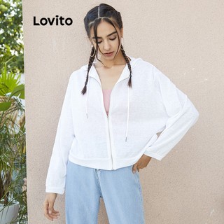 Áo kiểu Lovito có nón màu trơn chống nắng L02137 (White)