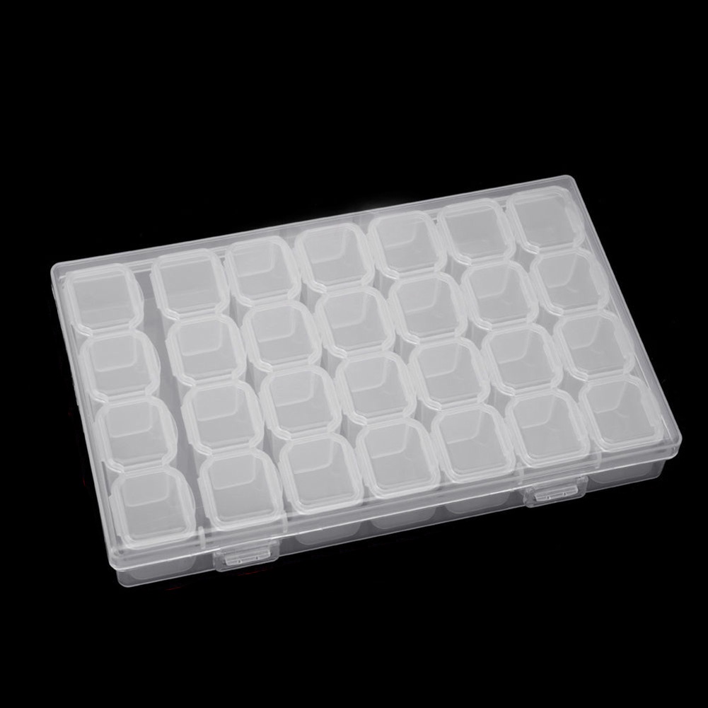 Hộp Nhựa Trong Suốt 28 Ngăn Đựng Hạt / Trang Sức / Trang Trí Móng Nghệ Thuật