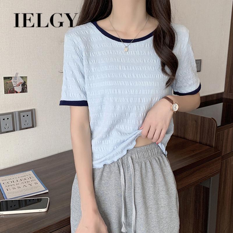 IELGY  Áo chiffon Mỏng Tay Lửng Màu Trơn Ngọt Ngào Cho Nữ