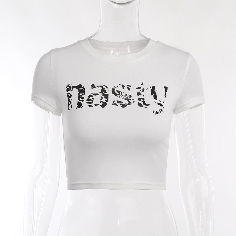 DUNEA Áo Croptop Tay Ngắn Hoạ Tiết Chữ In Thời Trang Mùa Hè Cho Phái Nữ