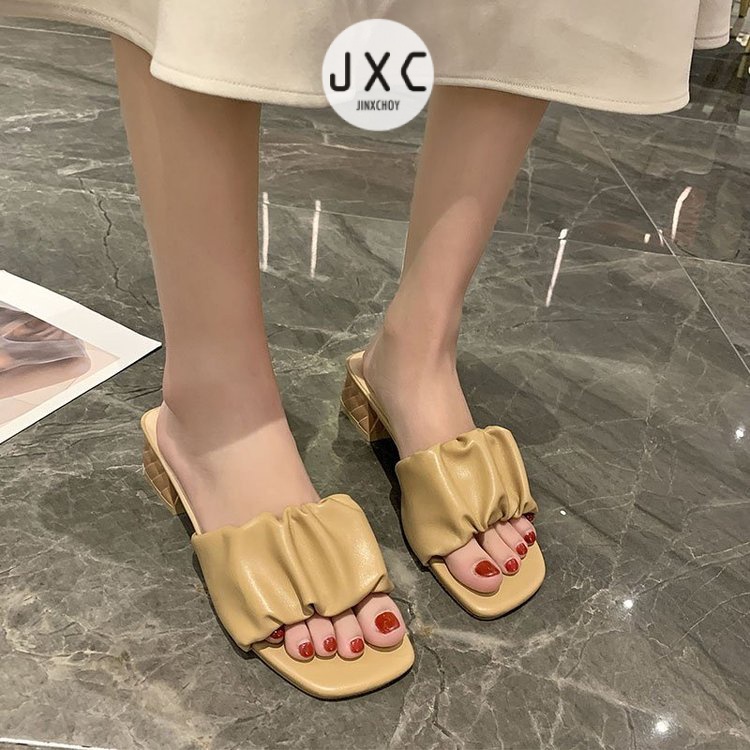 JINxCHOY Dép hở ngón JINXCHOY mũi vuông màu trơn đơn giản thời trang