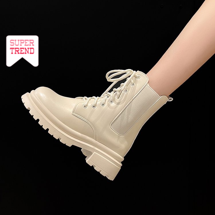 Giày Ống Ngắn Cột Dây Phía Trước Màu Trơn Cổ Điển Đơn Giản Thời Trang