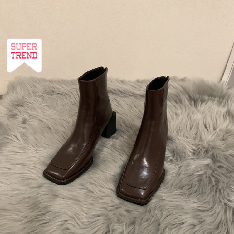 Giày Cao Gót Mũi Vuông Màu Trơn Có Khóa Kéo Thời Trang Cho Nữ