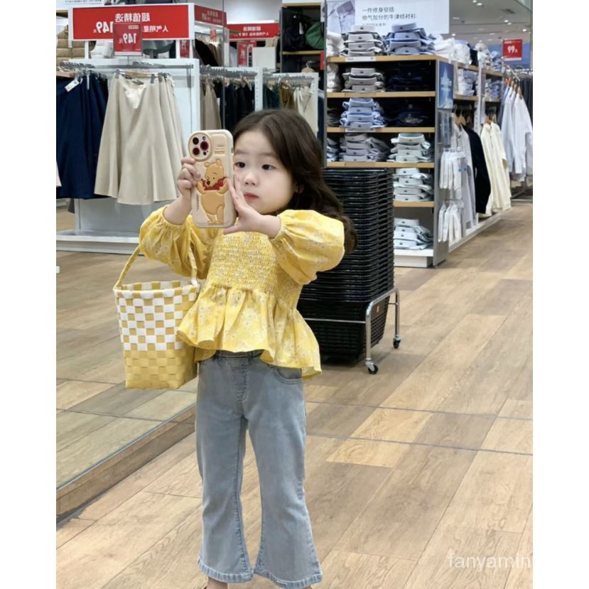 Bộ Áo Sơ Mi Denim Tay Dài Và Quần Dài Ống Loe Thời Trang Dành Cho Bé Gái