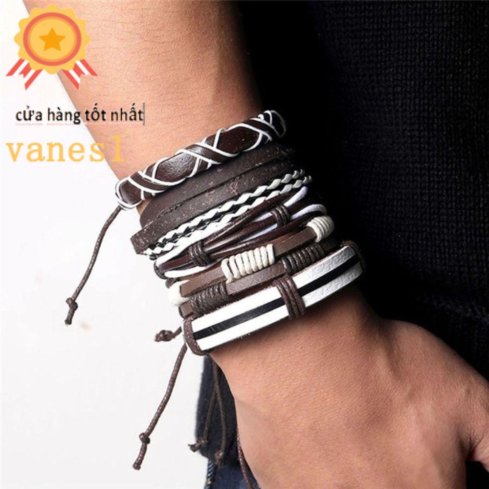 Vòng Tay Da Bện VANES1 Thiết Kế Đơn Giản Phong Cách Hip Hop Hàn Quốc Cá Tính