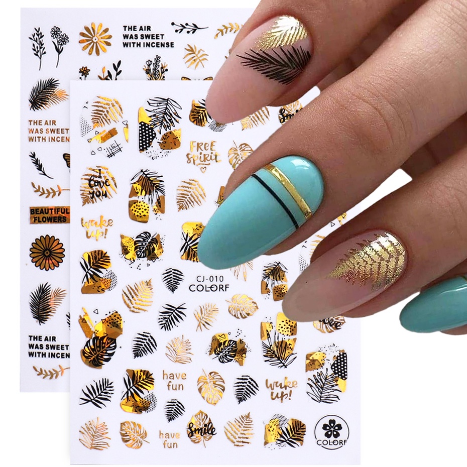 Miếng Dán Trang Trí Móng Tay 3D Màu Vàng Đen Hình Hoa Lá Mùa Thu TRCJ010-018