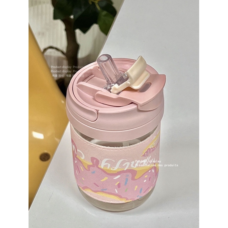 Kính Bình Nước Thủy Tinh Dung Tích Lớn 420 / 500ML Kèm Ống Hút Tiện Lợi