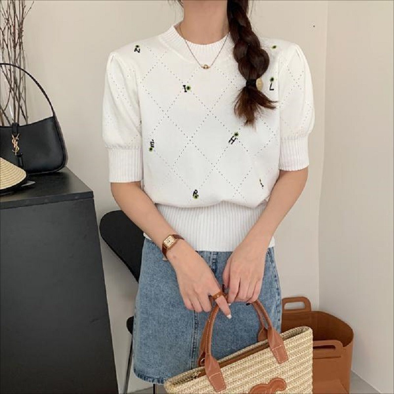 SUXI Áo Thun Dệt Kim Tay Ngắn Dáng Rộng Thời Trang Mùa Hè Dành Cho Nữ