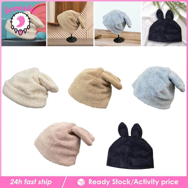 Mũ Beanie Dệt Kim Đính Tai Thỏ Giữ Ấm Mùa Đông