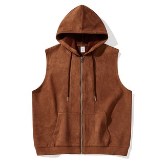 Áo Khoác Cardigan Da Lộn Không Tay Dáng Rộng Màu Sắc Đơn Giản Cho Nam Giới