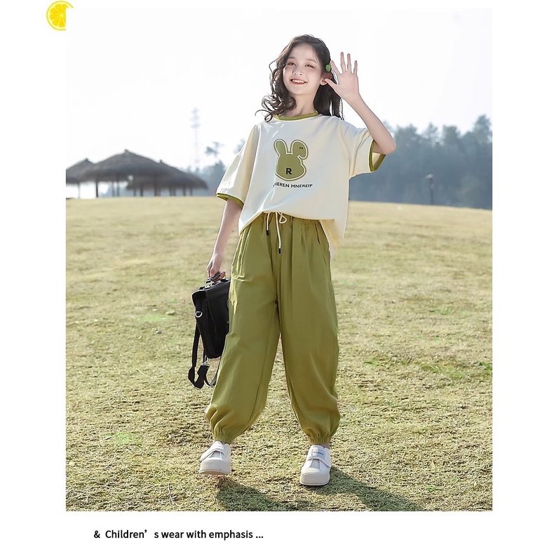 Bộ Áo Thun In Hoạt Hình + Quần Dài 120-170cm Phong Cách Hàn Quốc Thời Trang Cho Bé Gái