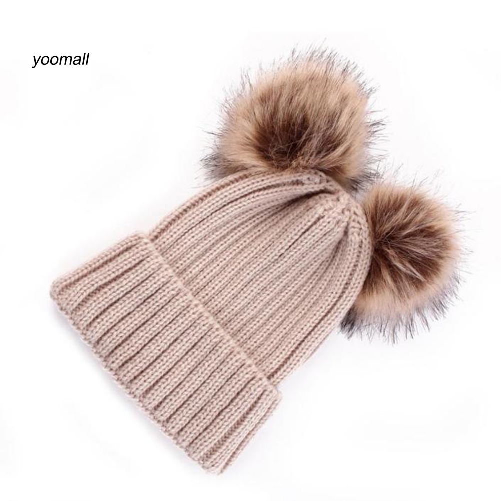 Mũ Beanie Đan Len Đính Quả Bông Mềm Mại Giữ Ấm Mùa Đông Cho Bé Trai / Gái