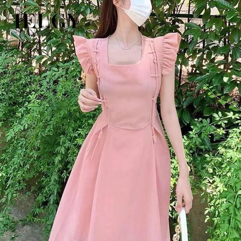 IELGY   Đầm Màu Hồng Nhạt Phong Cách IELGY    hepburn Cho Nữ