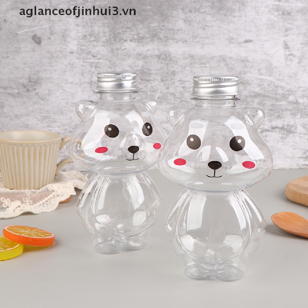 1 Bình Đựng Nước Ép 500ml Bằng Nhựa Dày Trong Suốt Họa Tiết Gấu Hoạt Hình Đáng Yêu