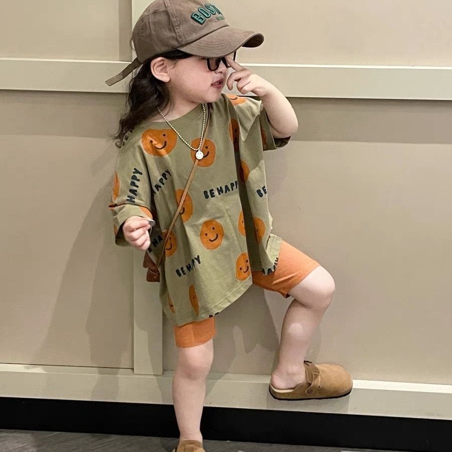 (Hàng Có Sẵn) Áo Thun Dáng Rộng Cổ Tròn In Hình Mặt Cười Phong Cách Hàn Quốc Thời Trang Mùa Hè Cho Bé Gái