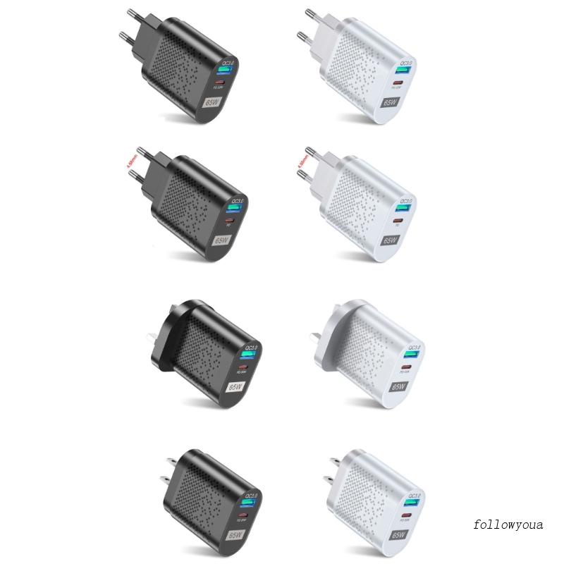 Cục Sạc Nhanh Fol 65W Cho QC 3.0 PD 65W Cổng Type C PD USB US / EU / U