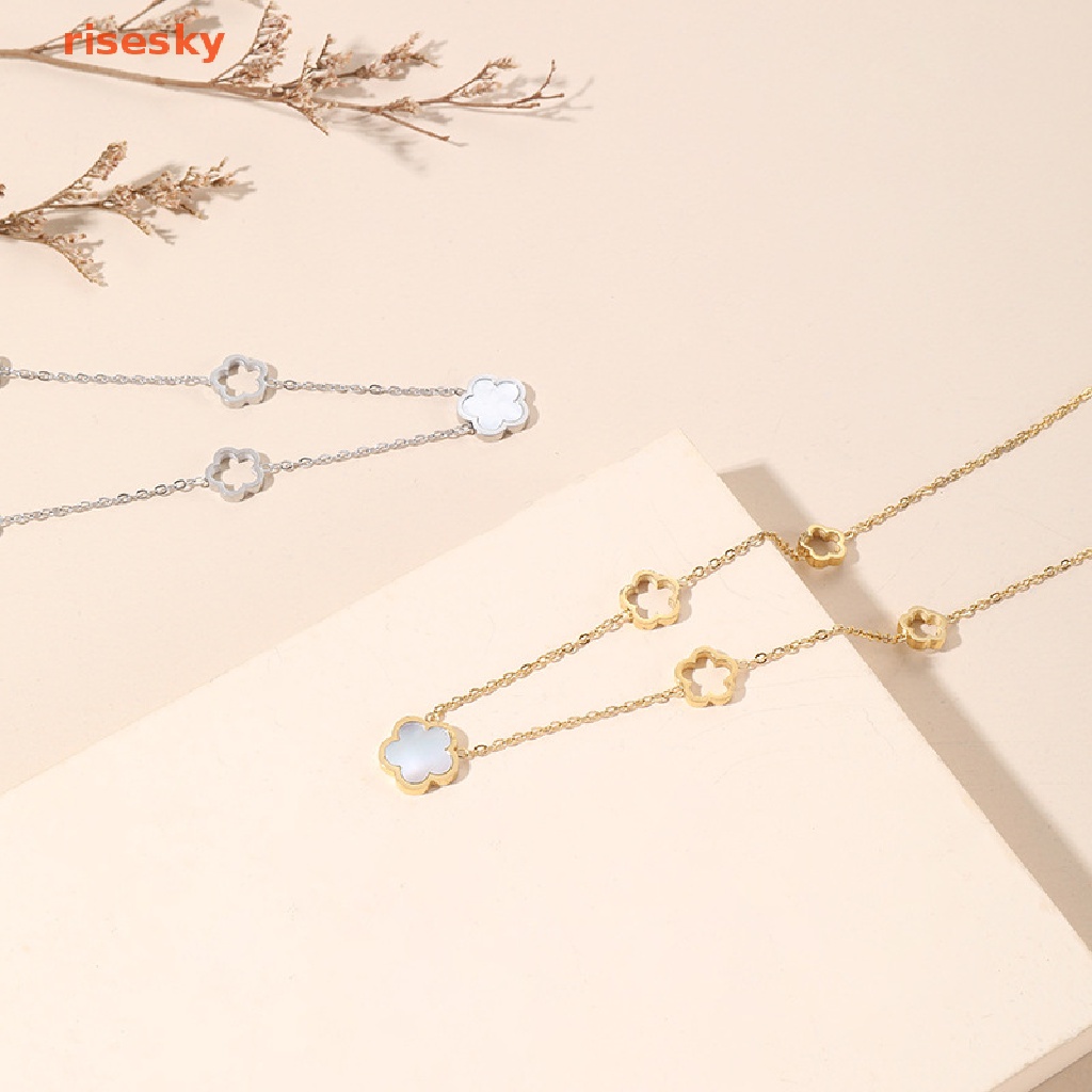 Vòng Cổ Bằng Thép Titan Mặt Hình Bông Hoa / Vỏ Sò Màu Trắng Thời Trang Cao Cấp Cho Nữ