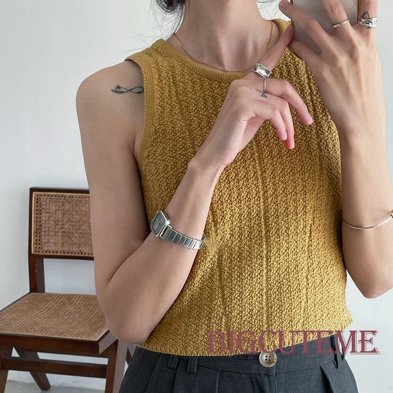 [] Áo Tank Top Nữ Màu Trơn Cổ Tròn Không Tay Vừa Vặn Mùa Hè Màu Trắng / Đỏ / Xanh Lá / Vàng / Đen
