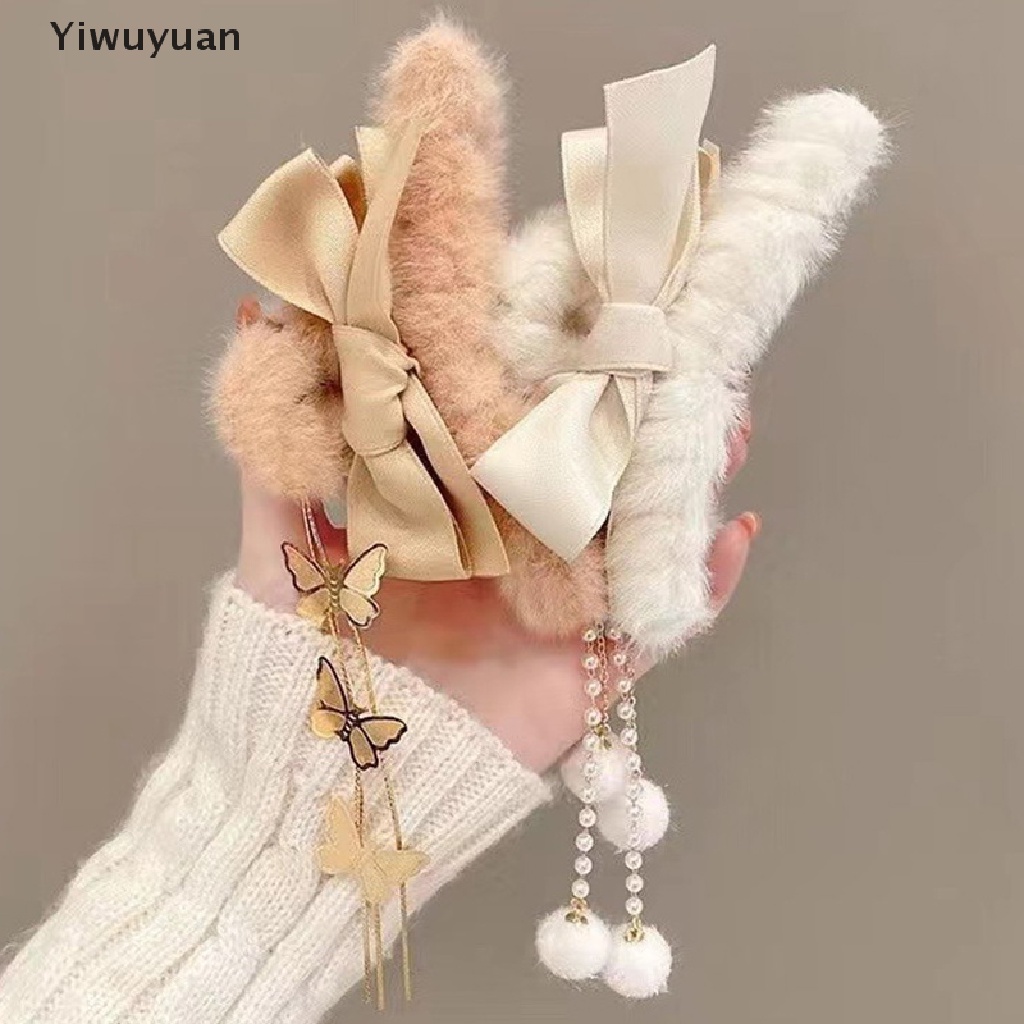 < Yiwuyuan > Kẹp Tóc Đuôi Ngựa Dạng Nơ Lông Nhung Thời Trang Thu Đông Mới