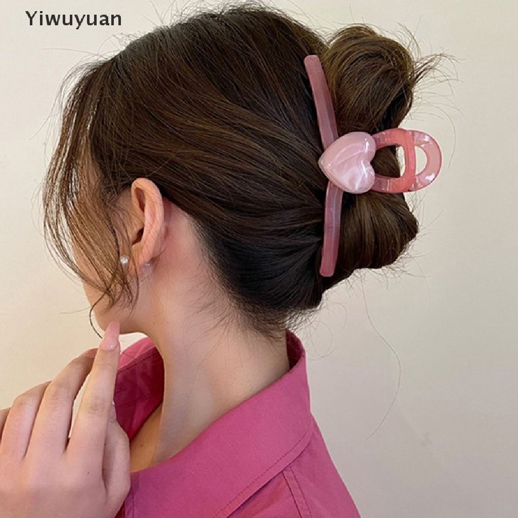< Yiwuyuan > Kẹp Tóc Càng Cua Hình Trái Tim Cỡ Lớn Phong Cách Hàn Quốc Ngọt Ngào Cho Nữ