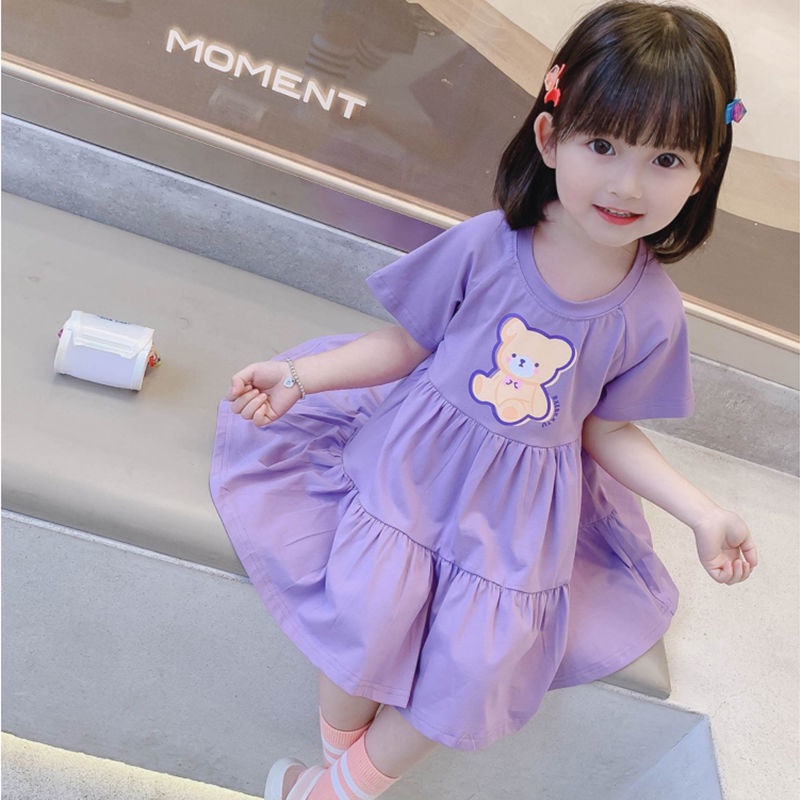 Đầm Midi Chữ A Tay Ngắn In Họa Tiết Hoạt Hình Thời Trang Mùa Hè Cho Bé Gái 2-8 Tuổi Kích Thước 90-140cm