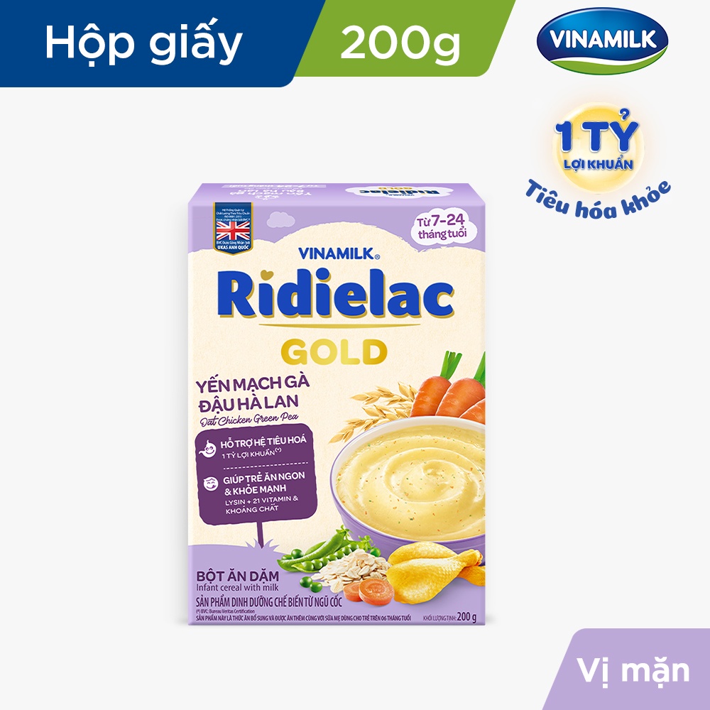 5 Hộp Bột Ăn Dặm Ridielac Gold Yến Mạch Gà Đậu Hà Lan - Hộp Giấy 200g