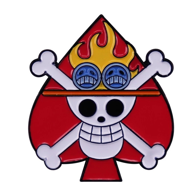 Huy Hiệu Cài Áo Kim Loại Hình Đầu Lâu Hoạt Hình Nhật Bản One Piece Fire Fist Ace