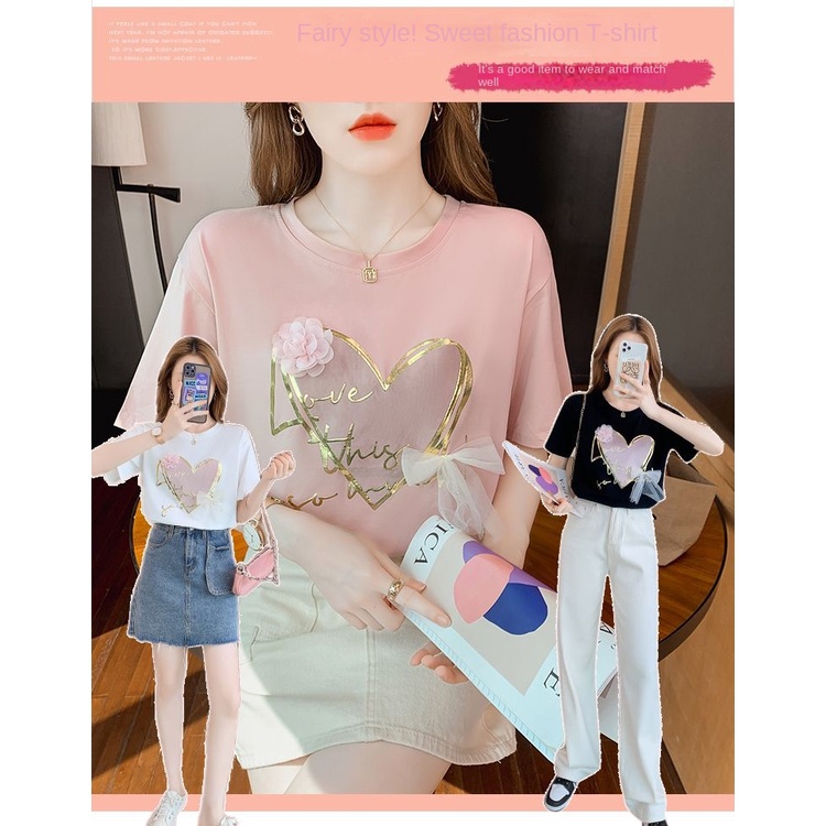 Áo Thun Cotton Ba Chiều Tay Ngắn Dáng Rộng Phong Cách Hàn Quốc Thời Trang Mùa Hè 2023 Mới